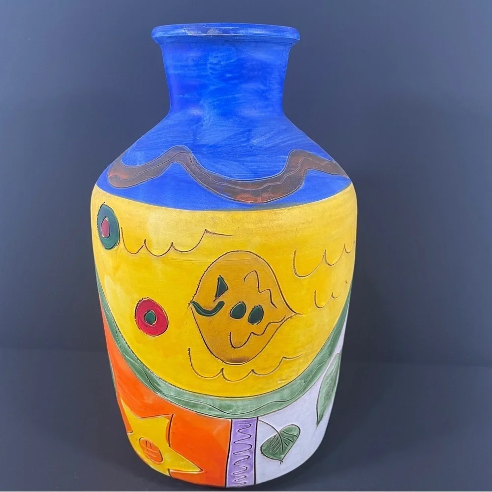 Colorful Ceramic Vase with Sun Design